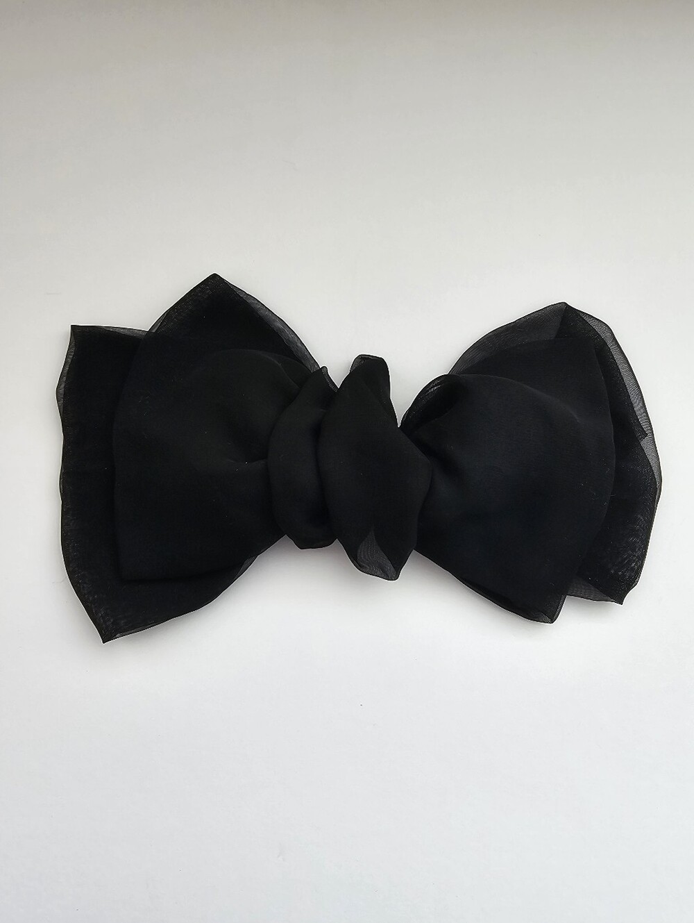 Oversized Black Chiffon Bow Hair Barrette Sheer Ribbon Hair Clip Classic